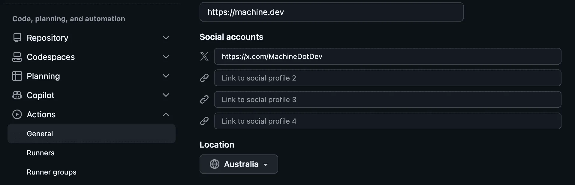 GitHub Actions General settings in sidebar